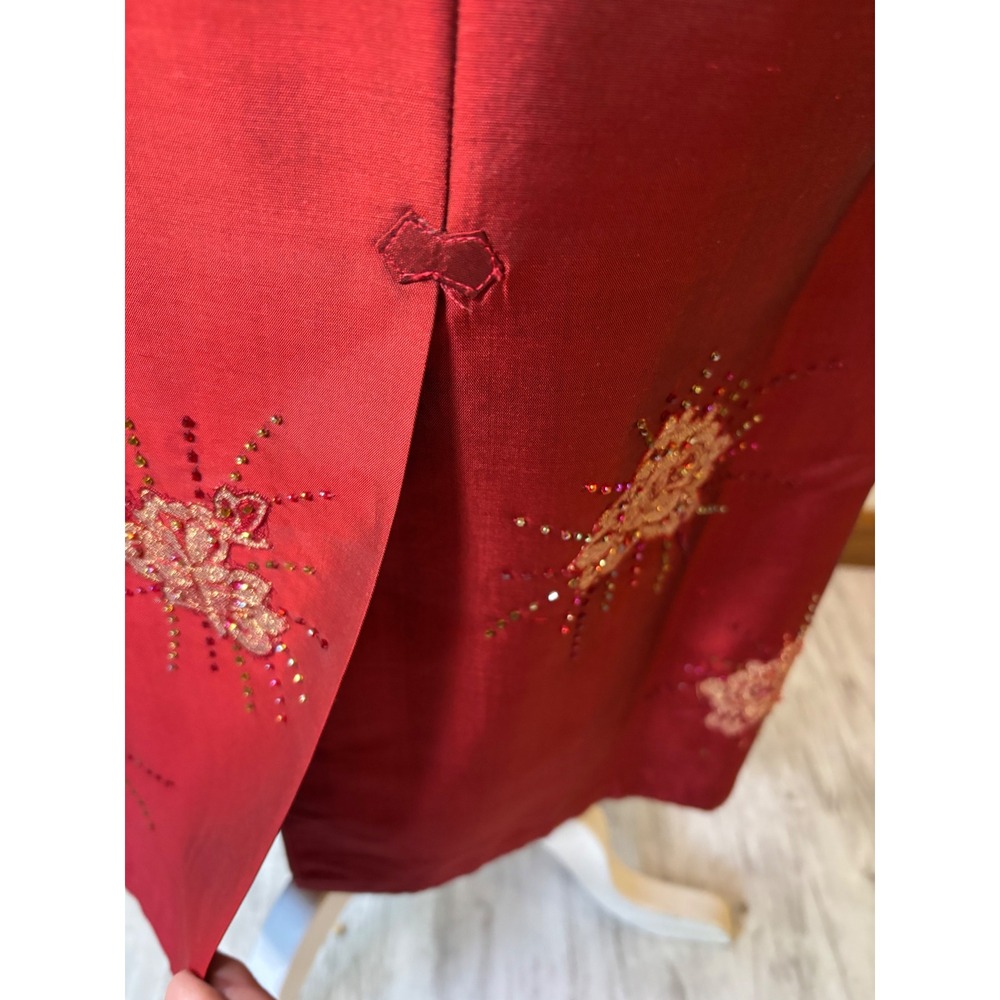 Red Gold Floral Lace Cheongsam Dress Mandarin Collar Style Evening SZ 6/8 - Picture 8 of 15